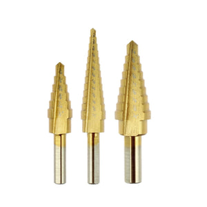 3pcs Round Shank Titanium Coated Step Drill Bit Set 3/16-1/2 1/8-1/2 1/4-3/4 Step Drill