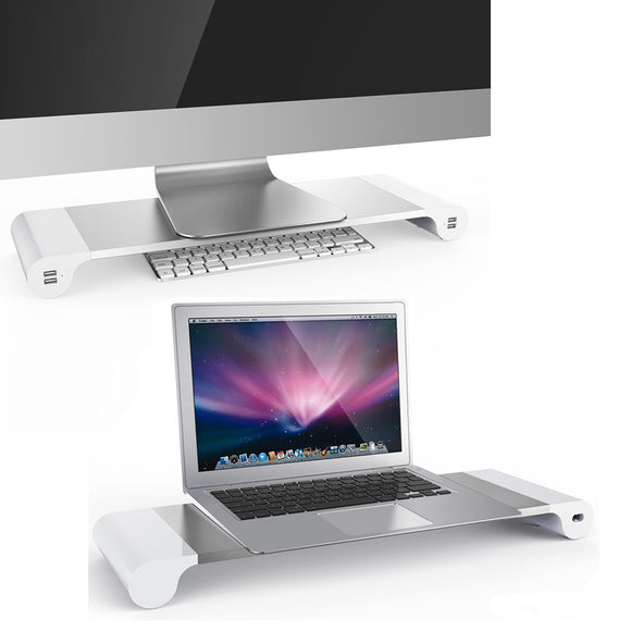 4 Ports USB Charger Computer Monitor Riser Save Space Stand For TV Macbook Notebook