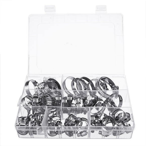 Suleve 60Pcs Fuel Injection Hose Line Clamp Stainless Steel Adjustable Worm Gear Clamp Assortment