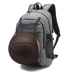 Men Canvas Multifunction Sport Bag Casual Rucksack 17 Basketball Backpack with USB Charging Port"