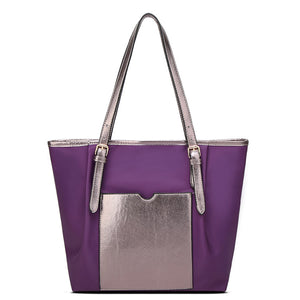 Women Nylon Contrast Color Handbag Large Capacity Casual Shoulder Bag Tote