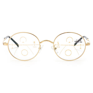 KCASA Progressive Multi-focus Reading Glasses Full Round Frame Multifocal Metal Glass 86021