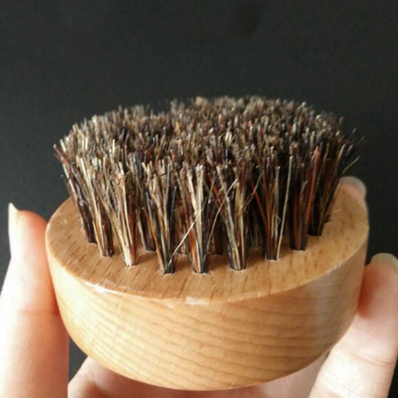 Round Boar Bristle Wooden Thickest Beard Taming Brushing Palm Brush
