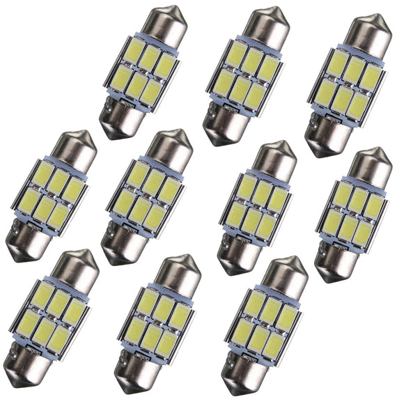 31mm 5630 6-SMD Festoon LED Interior Map Dome Lights Bulb DE3175 3022 3021 2W White 10PCS