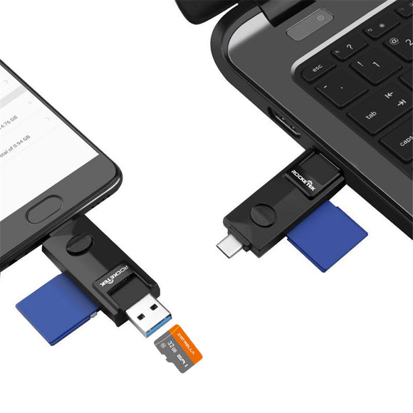 Rocketek Portable Type-c OTG USB 3.0 Camera Card TF Memory Card Reader for Xiaomi Huawei Mobile Phone PC