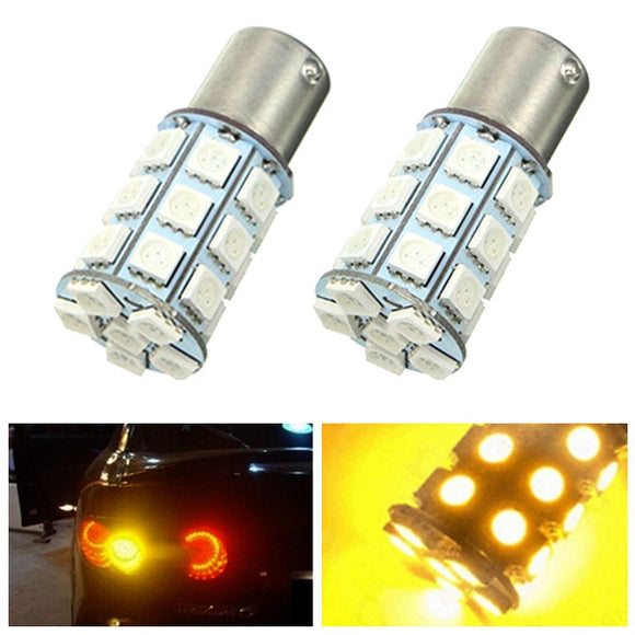 Pair 21W 5050 27SMD LED Car Turn Signal Light Tail Lamp Reverse Bulb Yellow 12V