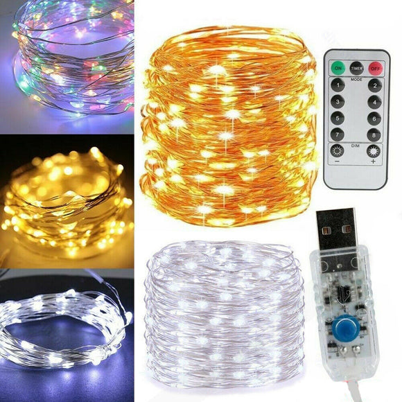 5M 10M 20M USB 8 Modes Copper Wire LED String Light for Christmas Holiday Home Decor + Remote Control