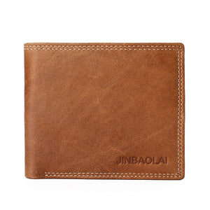 JINBAOLAI Men Genuine Leather Minimalist Vintage Short Wallet Leisure Business Multicard Card Holder