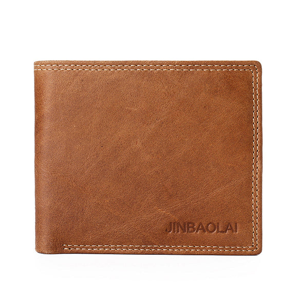 JINBAOLAI Men Genuine Leather Minimalist Vintage Short Wallet Leisure Business Multicard Card Holder