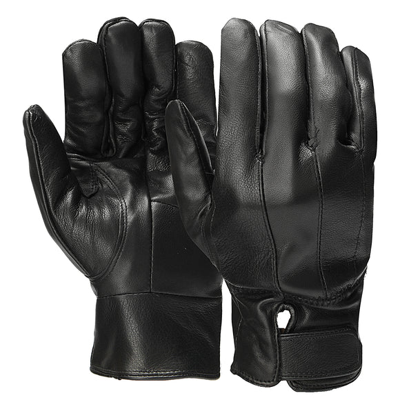 Men Leather Full Finger Gloves Winter Warm Motorcycle Driving Black Waterproof