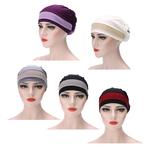 Women Muslim Stretch Turban Hat Winter Warm Hat Chemo Cap Hair Loss Head Scarf Wrap