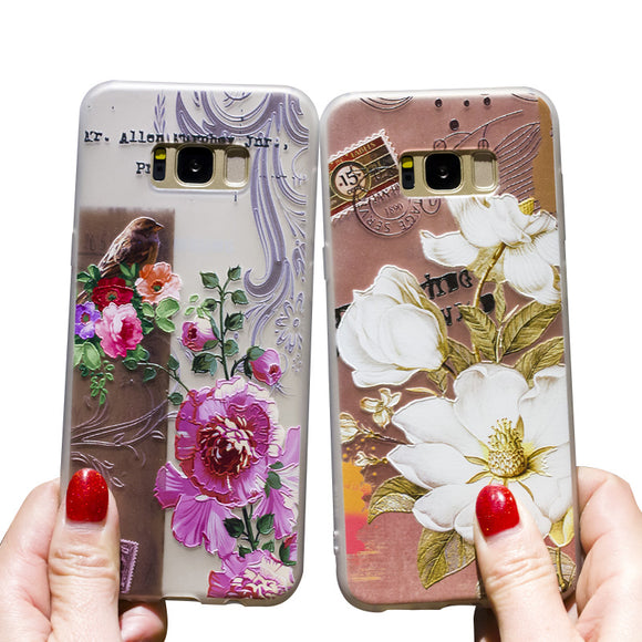 Bakeey 3D Relief Printing Flower & Birds Soft Protective Case for Samsung Galaxy S8