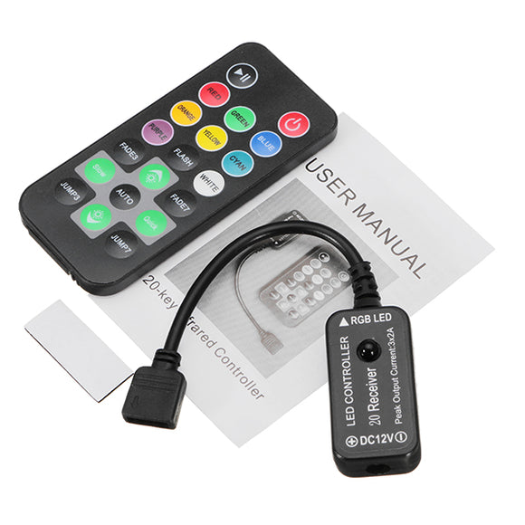 DC12-24V 20 Keys Dimmer IR Remote Control LED Controller for 5050 3528 3014 RGB Strip Light