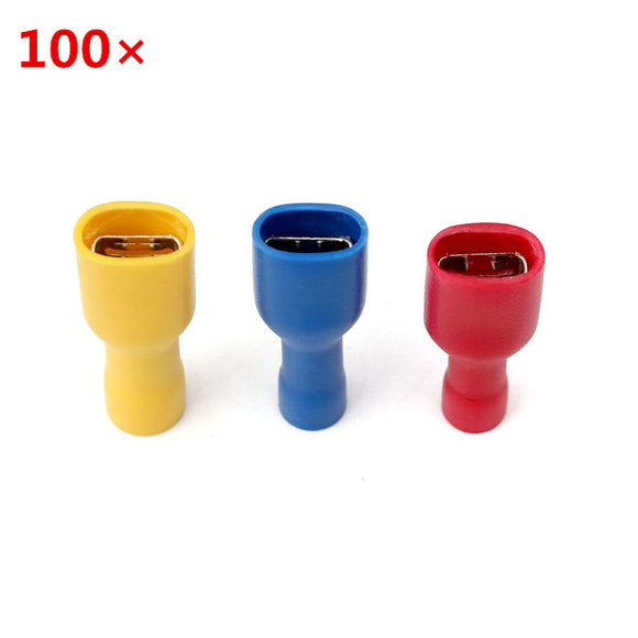 100Pcs PVC Insulated Terminal Female Quick Wire Connector Yellow/Red/Blue
