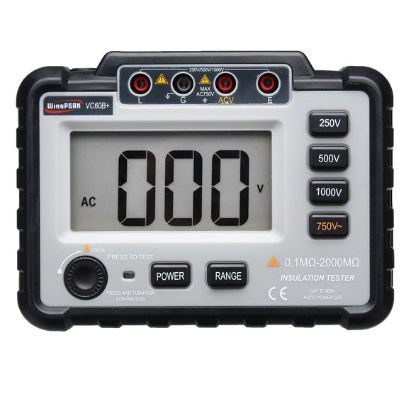 WinAPEX VC60B+  Digital Insulation Resistance Tester 250/500/1000V DC Lightweight Wide Range LCD Backlight Digital Insulation Resistance Tester MegOhm Meter