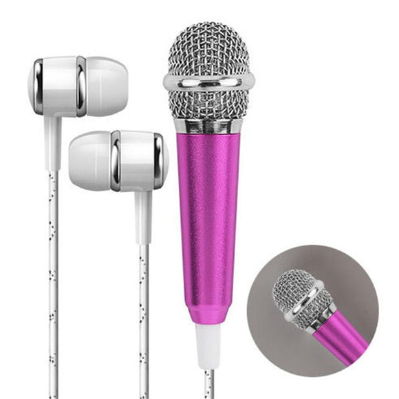 Bakeey Mini 3.5MM Wired microphone Noise Reduction Portable Handheld Recorder Karaoke Consider Mic with Earphone for Smart Phone Laptop PC