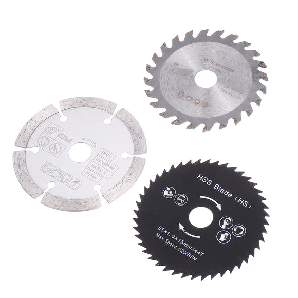 Drillpro 3Pcs HSS/TCT 85mm Circular Saw Blade Cutting Discs Woodworking Rotary Tool