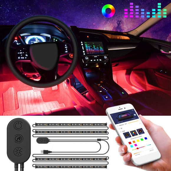 4in1 RGB LED Car Interior Atmosphere Decor Light Strips APP Music bluetooth Lamp