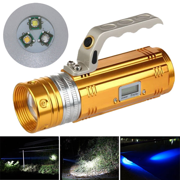 XANES 450LM 3 Color LEDs 200-300m Range Zoomable Rechargeable Fishing Flashlight With LCD Charger