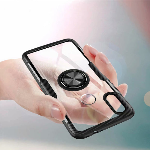 Bakeey Transparent Ring Holder Magnetic Car PC & Carbon Fiber Protective Case For Xiaomi Redmi 7