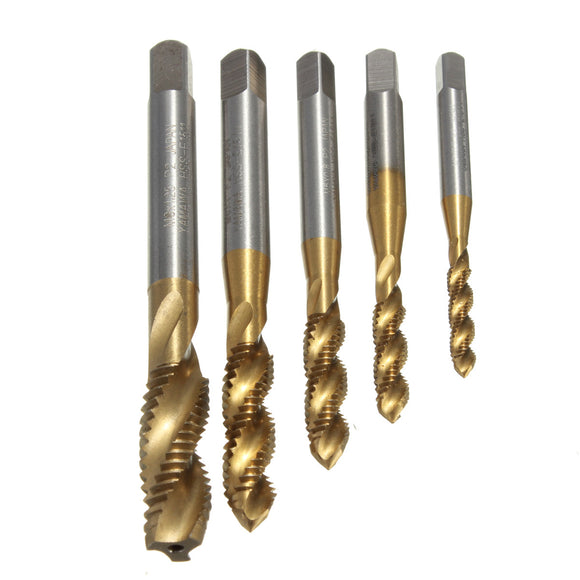 5Pcs M3 M4 M5 M6 M8 Titanium Coated HSS Screw Tap Metric Spiral Tap Drill