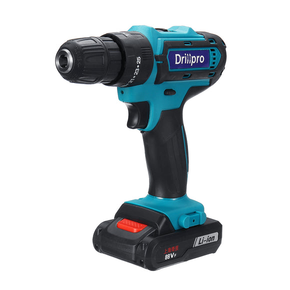 Drillpro 88VF Cordless Electric Drill Rechargeable Power Screwdriver 25+3 Torque W/ 2 Li-ion Battery