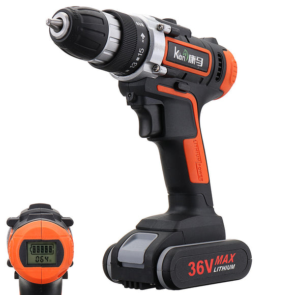 36V LED Light Cordless Electric Drill 2 Speed Digital Display Lithium Battery Household Power Drills