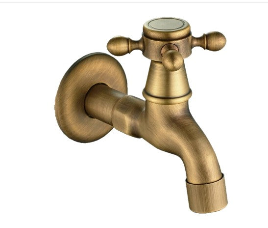 Antique Vintage Brass Wall Mounted Swivel Knob Water Faucet Taps Garden Bathroom Basin Faucet Mop Water Machine Tap