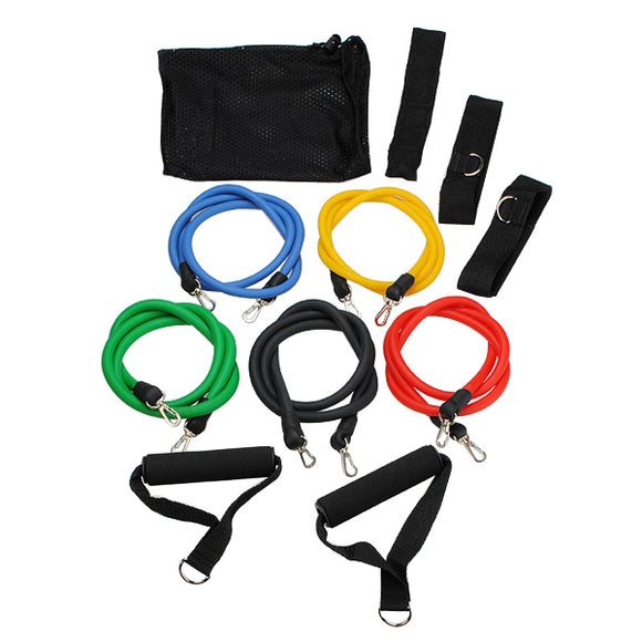 11 PC Fitness Latex Resistance Bands Elastic Strap Exercise Set
