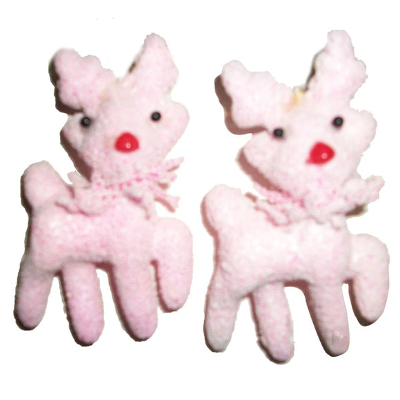 2 x Cute Pink Deers For Christmas Ornament Decoration