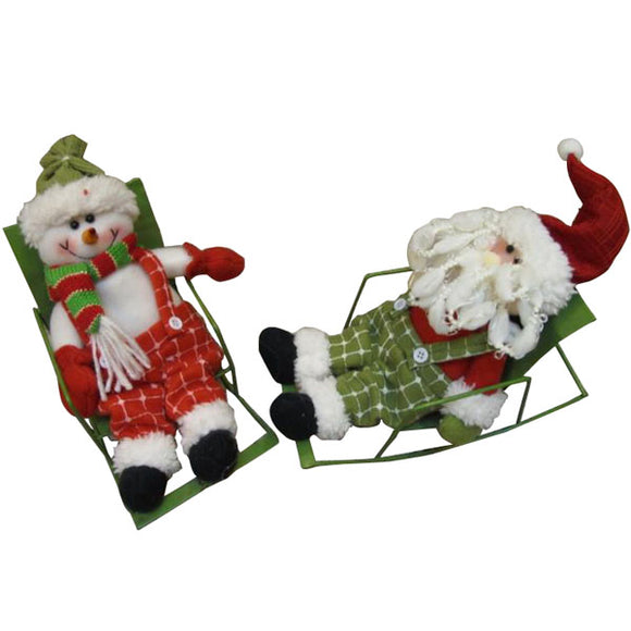 Cute Snowman Santa Sitting On Rocking Chair Christmas For Gift Decoration