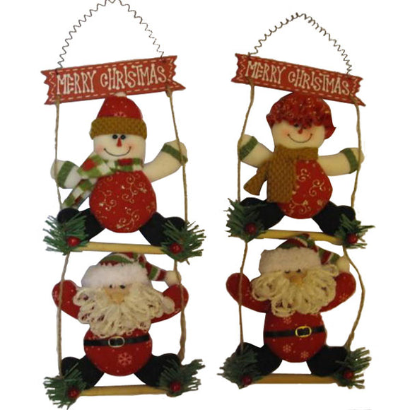 Funny Snowman Santa Claus On Ladder Christmas Hanging Decoraton