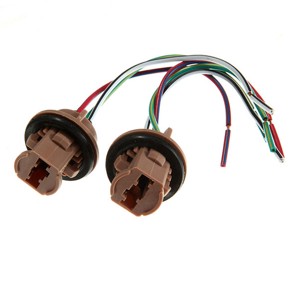 A Pair 7443 LED Bulb Brake Light Socket Harness Wire Plugs