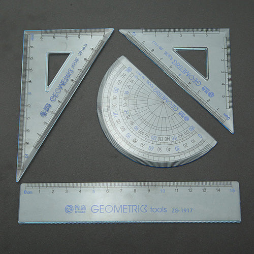 4 Pcs School Maths Set Plastic Protractor Square Ruler Set