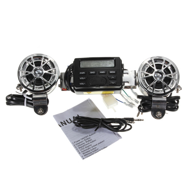 12V Motorcycle Sound Audio LCD System Handlebar FM Radio Speakers