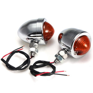 12V Red Dual Filament Chrome Bullet Turn Lights Pair for Harley