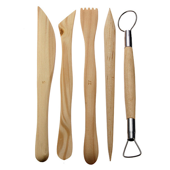 5 Pcs Assorted Wooden Pottery Clay Sculpture Tools Scrape Smooth Shape Sculpt Clay Crafts Set