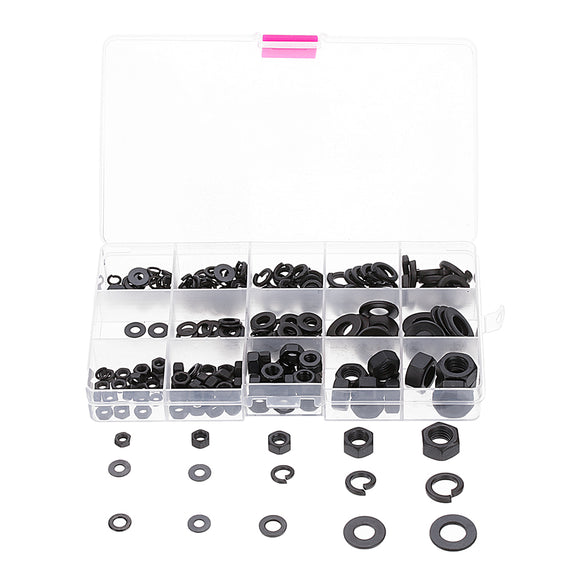 Suleve MXCW1 231Pcs Hex Nut Flat Washer Spring Lock Washer Carbon Steel M4/M5/M6/M8/M10 Assortment