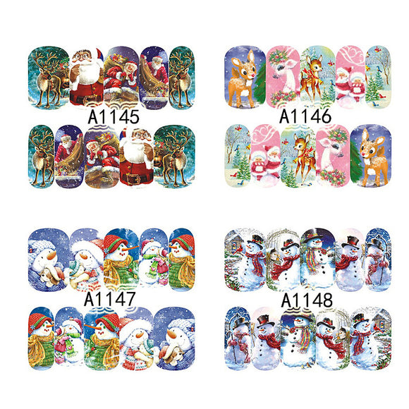 12 sheets Christmas Style Nail Art Decoration Sticker Snowman Elk Water Transfer Decal