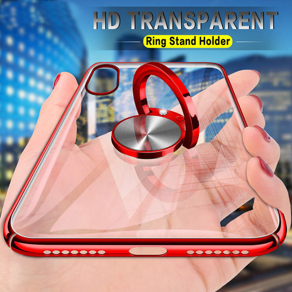 Bakeey Transparent Ring Holder Color Plating Anti-Scratch Hard PC Protective Case For Xiaomi Mi8