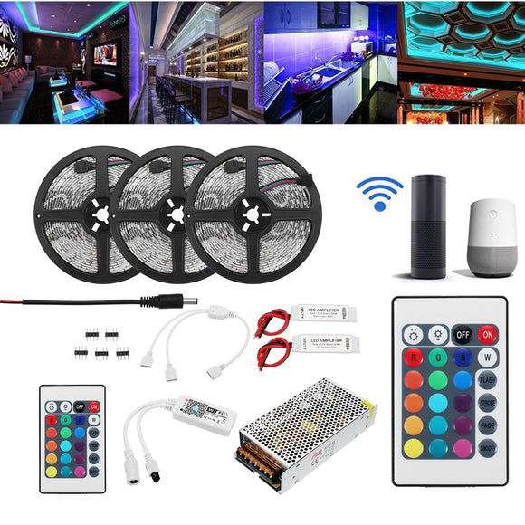 15M 2835 RGB Flexible IP65 Smart Wifi Control APP LED Strip Light Kit Work With Alexa AC110-240V