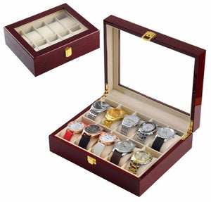 Brand New, elegant Cherry Wood 10 Grid Watch Display Collection Case Jewelry Storage Organizer