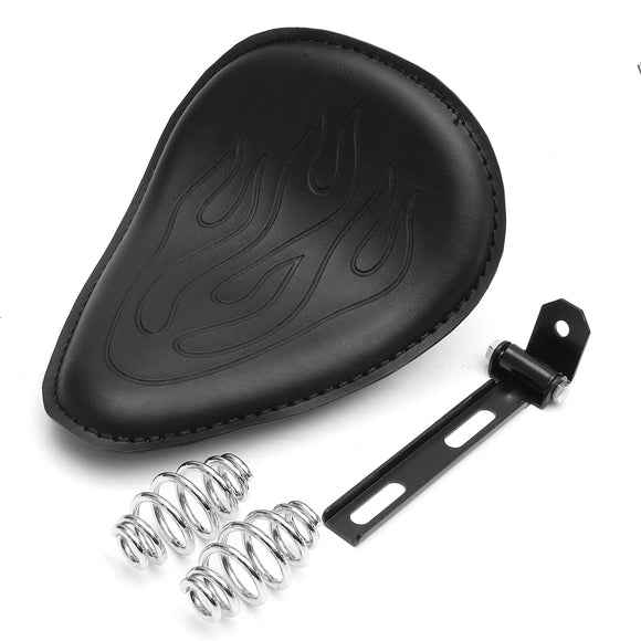 Motorcycle Leather Solo Seat With Mount Spring Bracket Flame Pattern For Harley