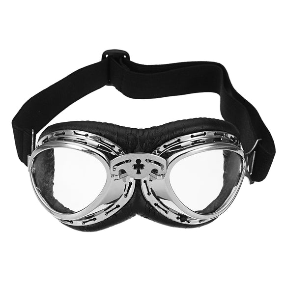Motorcycle Goggles PU Leather Clear Lens For Harley Vintage Retro Style Helmet Glasses