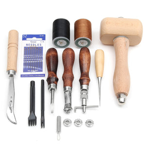 11PCS Leather Carving Punch Cutter Hammer Essential Tools Set Manual Craft DIY Leather Carving To