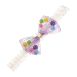 Cute Bowknot Hair Band Net Surface Colorful Balls Inside Lace Baby Girl's Hair Accessories