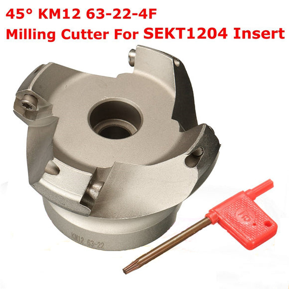 Drillpro KM12 63-22-4F 45 Degree Face Milling Cutter 4 Flutes Lathe Tool For SEKT1204 Insert