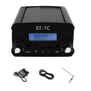ST-7C 1W/7W 76-108MHZ Stereo PLL FM Transmitter 76-108MHz Broadcast Radio Station + Antenna + Power Supply + Audio Line BNCTNC Connector LCD Display