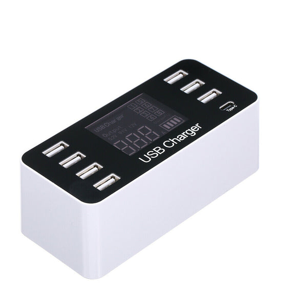 40W 7 USB Type-C Charger LCD Screen Desktop Fast Charging Station Charger