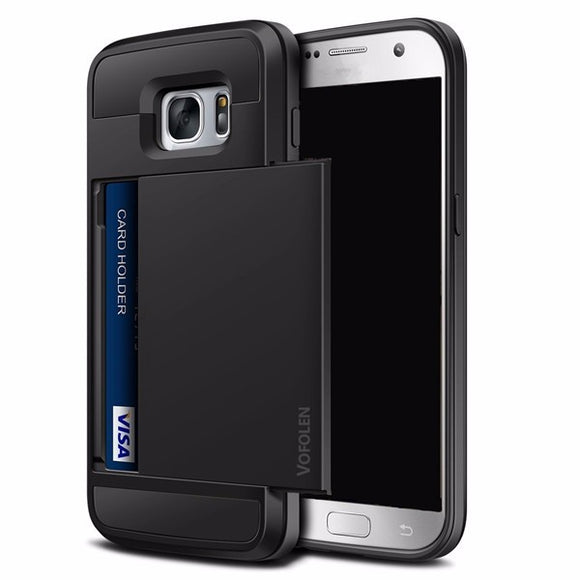 2 in 1 Hybrid Case Shockproof Shell Dual Layer Slide Card Protective Back Case for Samsung Galaxy S7